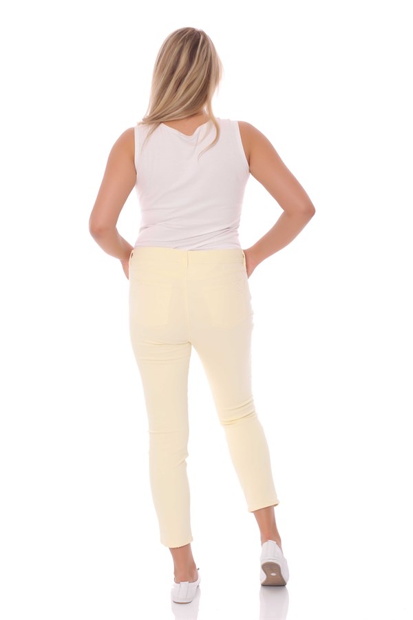 Cep Taş Detaylı Streç Pantolon Sarı