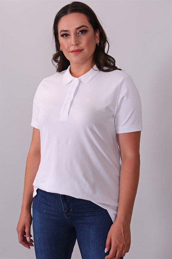 Polo Yaka Kısa Kol Beyaz T-Shirt