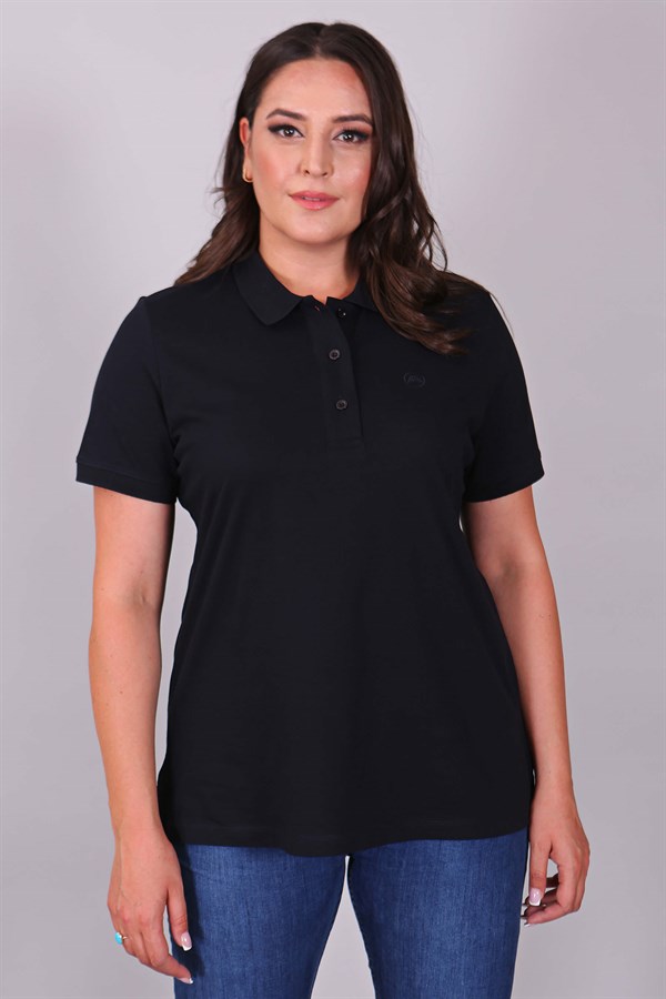 Polo Yaka Kısa Kol Siyah T-Shirt