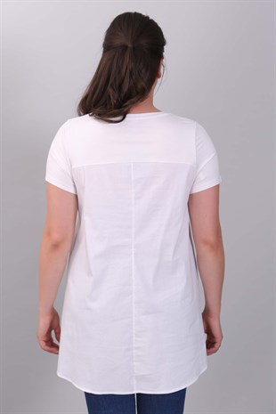 Arka Poplin Basıc Beyaz Bluz