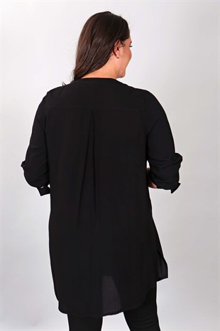 Cep Detaylı Siyah Gömlek Tunik